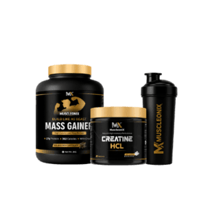 Muscleonix protein, pre workout, and shaker for fitness enthusiasts.