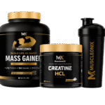 Muscleonix protein, pre workout, and shaker for fitness enthusiasts.